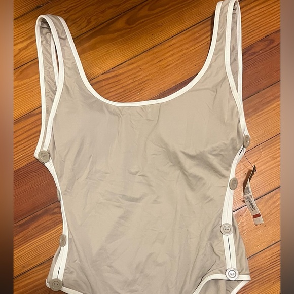 NWT DKNY Tan Side Button One Piece Swimsuit - Sz 12 / L - Picture 8 of 9